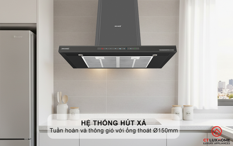 Hệ thống hút xả: Tuần hoàn và thông gió với ống thoát Ø150mm
