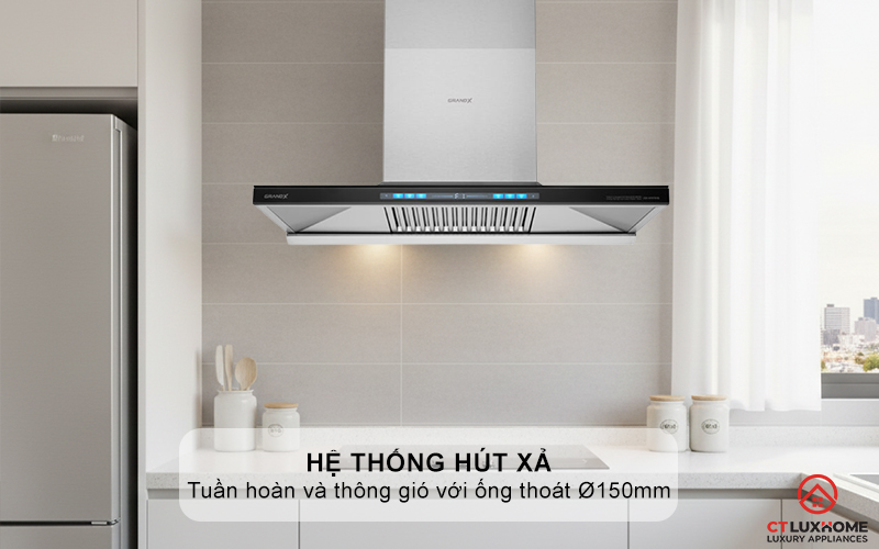 Hệ thống hút xả: Tuần hoàn và thông gió với ống thoát Ø150mm