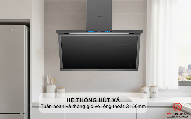 Hệ thống hút xả: Tuần hoàn và thông gió với ống thoát Ø150mm