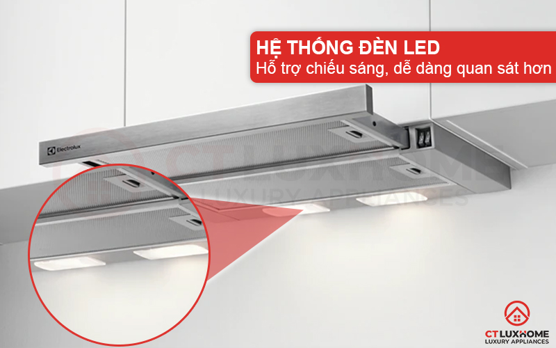 Hệ thống đèn LED chiếu sáng, dễ dàng quan sát khu vực bếp khi sử dụng
