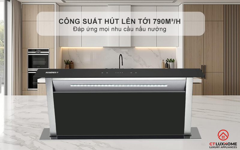 Hút mùi nhanh chóng nhờ công suất hút lên tới 790m³/h
