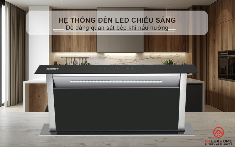 Hệ thống đèn LED chiếu sáng, dễ dàng quan sát bếp khi nấu nướng