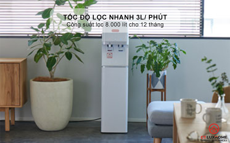 Tốc độ lọc nhanh 3L/ phút, công suất lọc 8.000 lít cho 12 tháng