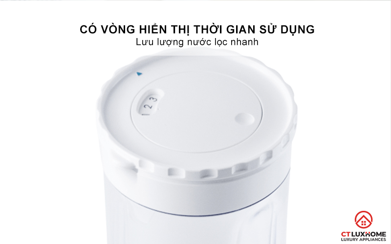 Có vòng hiển thị thời gian sử dụng bộ lọc, lưu lượng nước lọc nhanh