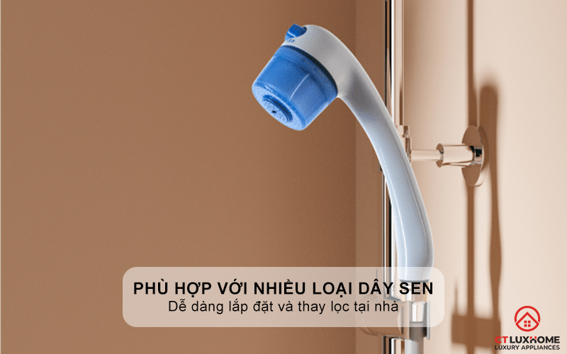 Phù hợp với nhiều loại dây sen thông dụng, dễ dàng lắp đặt và thay lọc tại nhà