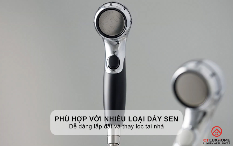 Phù hợp với nhiều loại dây sen thông dụng, dễ dàng lắp đặt và thay lọc tại nhà
