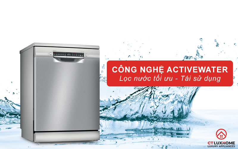 Tiêu thụ và tối ưu lượng nước rửa hơn nhờ công nghệ ActiveWater.