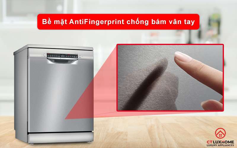Lớp phủ AntiFingerprint chống bám vân tay trên máy rửa bát Bosch SMS4HTI45E.