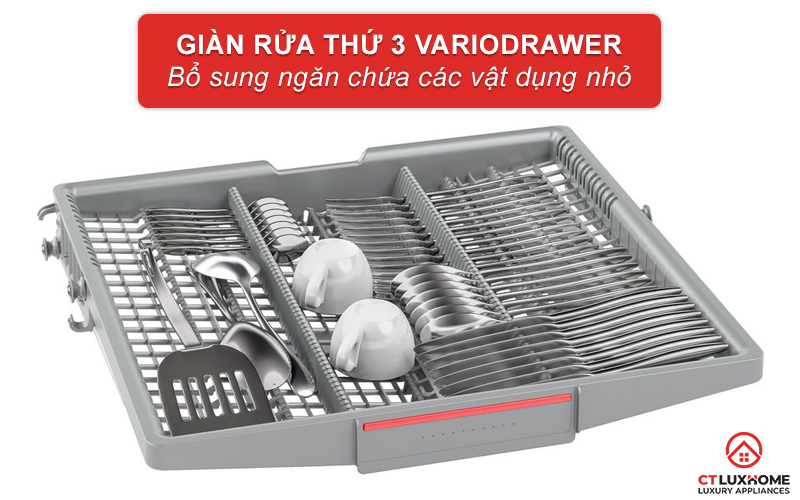 Hệ thống giàn rửa thứ 3 VarioDrawer đựng các vật dụng nhỏ trong gia đình.