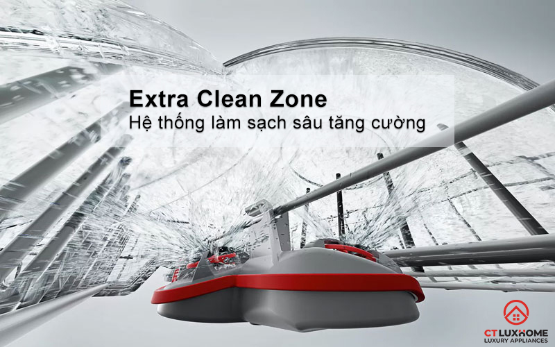 Hệ thống Extra Clean Zone tăng áp suất rửa giàn giữa của máy rửa bát Bosch SMI8YCS01E.