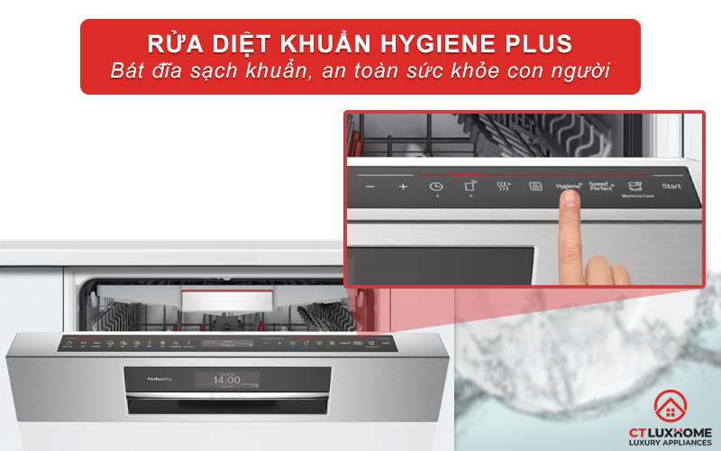 Kích hoạt Hygiene Plus để bát đĩa sạch khuẩn và nấm mốc, bảo vệ sức khỏe con người.