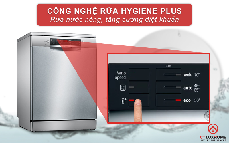 Tính năng Hygiene Plus rửa diệt khuẩn bát đĩa, bảo vệ an toàn sức khỏe gia đình bạn.
