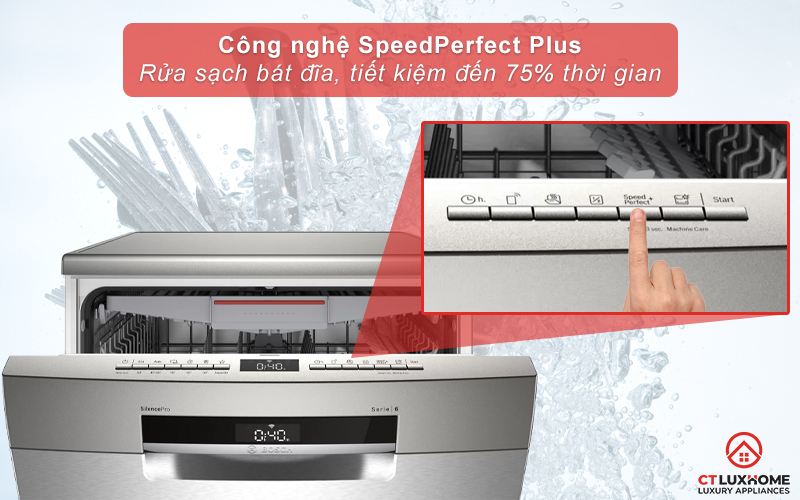 Tiết kiệm đến 75% thời gian rửa khi sử dụng tính năng SpeedPerfect Plus.
