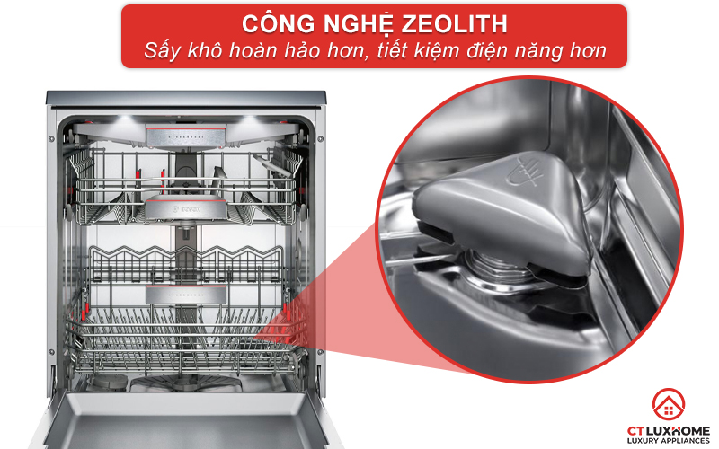 Công nghệ Zeolith giúp bát đĩa khô hoàn hảo hơn và tiết kiệm điện hơn.
