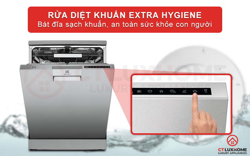 Rửa diệt khuẩn bát đĩa, bảo vệ sức khỏe với chức năng Extra Hygiene 