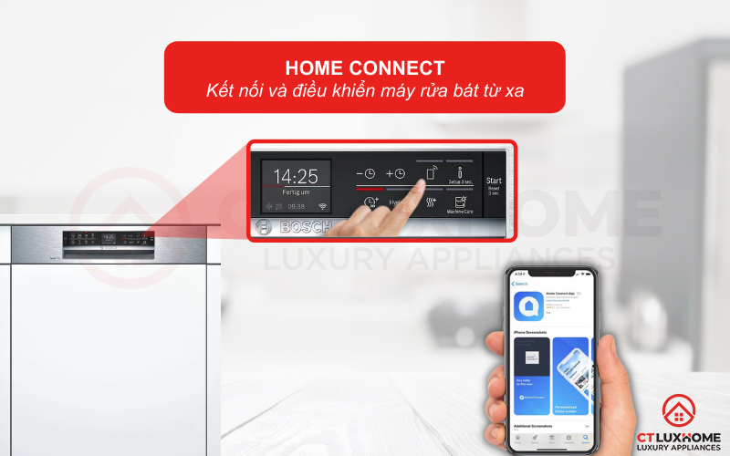 Công nghệ Home Connect cho phép người dùng kết nối và điều khiển máy rửa bát từ xa