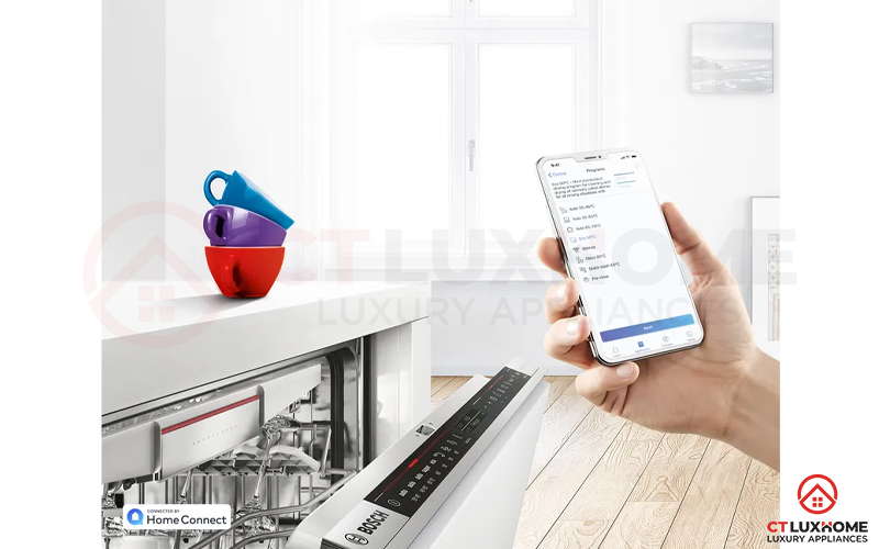 Ứng dụng Home Connect kết nối máy rửa bát Bosch SMI6ZCS07E giúp bạn điều khiển máy từ xa
