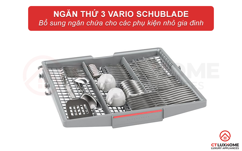 Ngăn chứa thứ 3 Vario Schublade tăng diện tích chứa đồ trong máy rửa bát Bosch SMI6ZCS07E