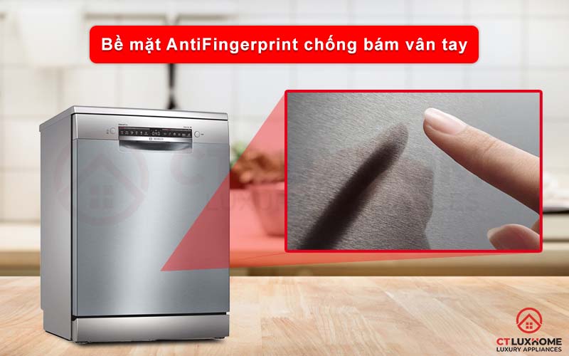 Bề mặt máy rửa chén Bosch SMS4ECI26E chống bụi bẩn, chống bám vân tay.