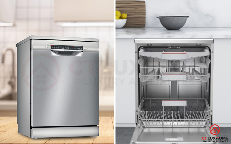 Người dùng có thể lựa chọn lắp độc lập hoặc âm tủ cho máy rửa bát Bosch SMS4EVI14E.