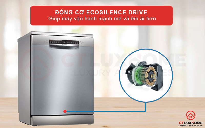 Động cơ EcoSilence Drive giúp máy rửa bát Bosch SMS4HCI48E hoạt động nhịp nhàng và yên tĩnh