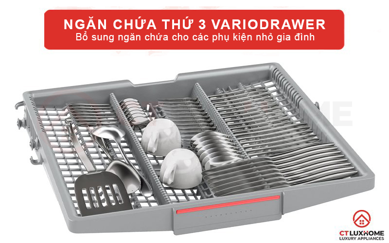 Ngăn chứa thứ 3 Vario Drawer tăng thêm không gian chứa đồ cho máy rửa bát Bosch SMS4HCI48E