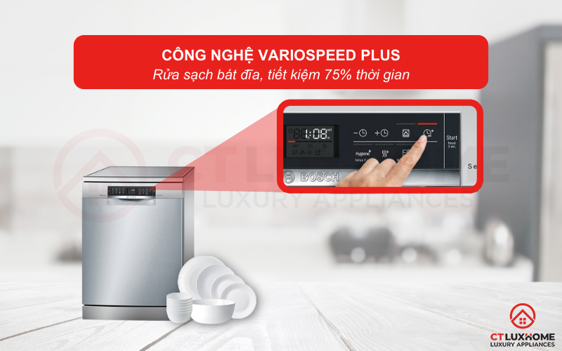 VarioSpeed Plus giúp tiết kiệm tới 75% thời gian rửa nhưng vẫn đảm bảo tối ưu hiệu quả rửa