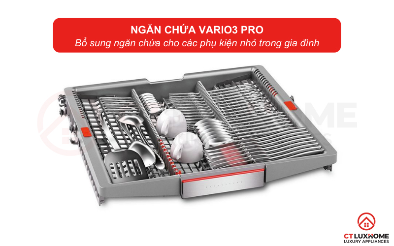 Hệ thống giàn rửa thứ 3 Vario3 Pro đựng các vật dụng nhỏ trong gia đình.