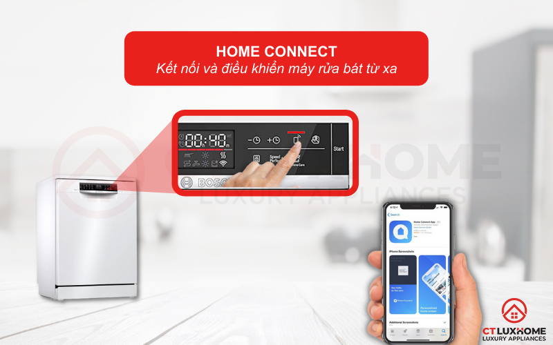  Công nghệ Home Connect cho phép người dùng kết nối và điều khiển máy rửa bát từ xa.