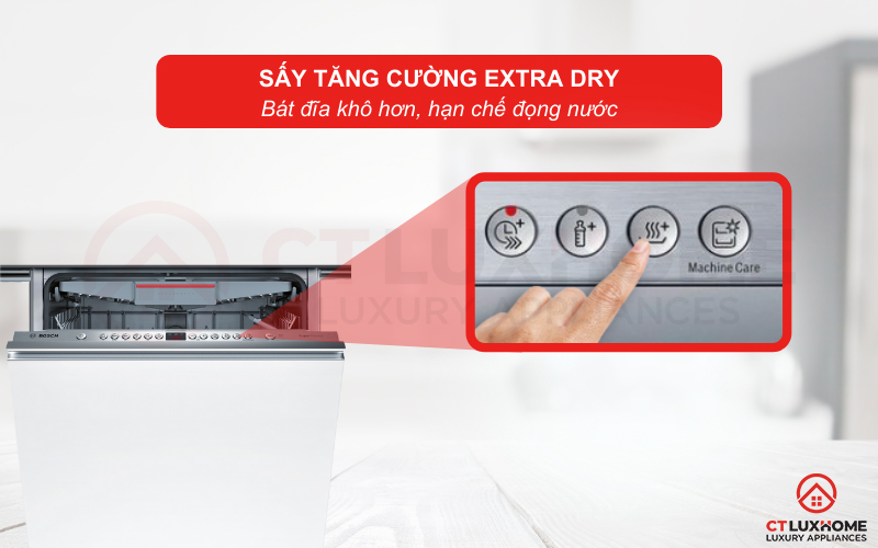 Tính năng sấy tăng cường Extra Dry trên máy rửa chén Bosch SMV46MX03E