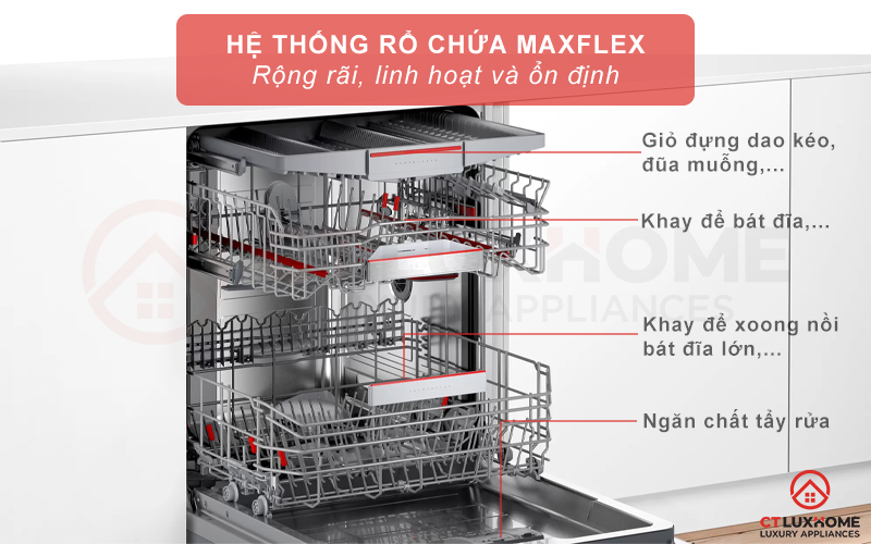 Hệ thống giàn rửa MaxFlex rộng rãi, linh hoạt