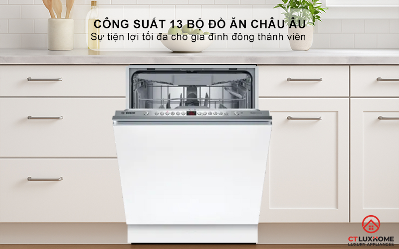 Dung tích chứa lớn, công suất rửa 13 bộ đồ ăn Châu Âu