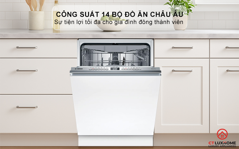 Dung tích chứa lớn, công suất rửa 14 bộ đồ ăn Châu Âu