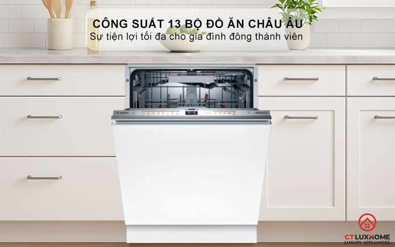 Dung tích chứa lớn, công suất rửa 13 bộ đồ ăn Châu Âu
