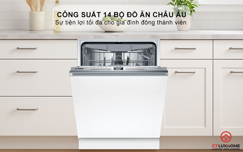 Dung tích chứa lớn, công suất rửa 14 bộ đồ ăn Châu Âu
