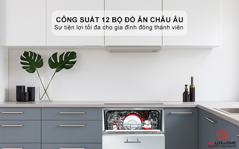Dung tích chứa lớn, công suất rửa 12 bộ đồ ăn Châu Âu