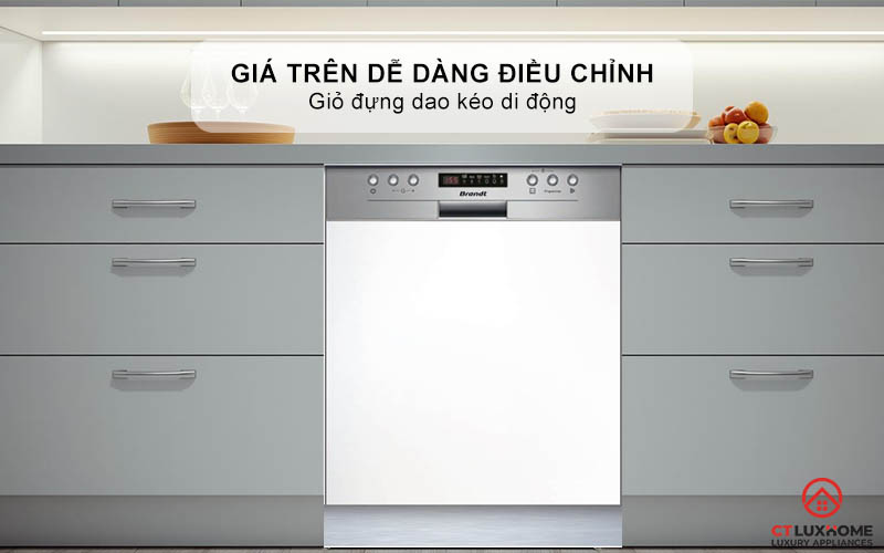 Giá trên dễ dàng điều chỉnh + giỏ đựng dao kéo di động
