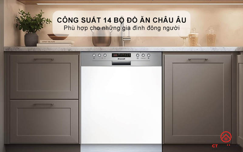 Dung tích chứa lớn, công suất rửa 14 bộ đồ ăn Châu Âu