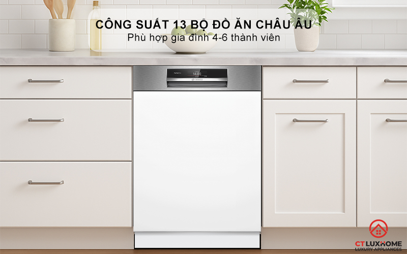 Dung tích chứa lớn, công suất rửa 13 bộ đồ ăn phù hợp gia đình 4-6 người