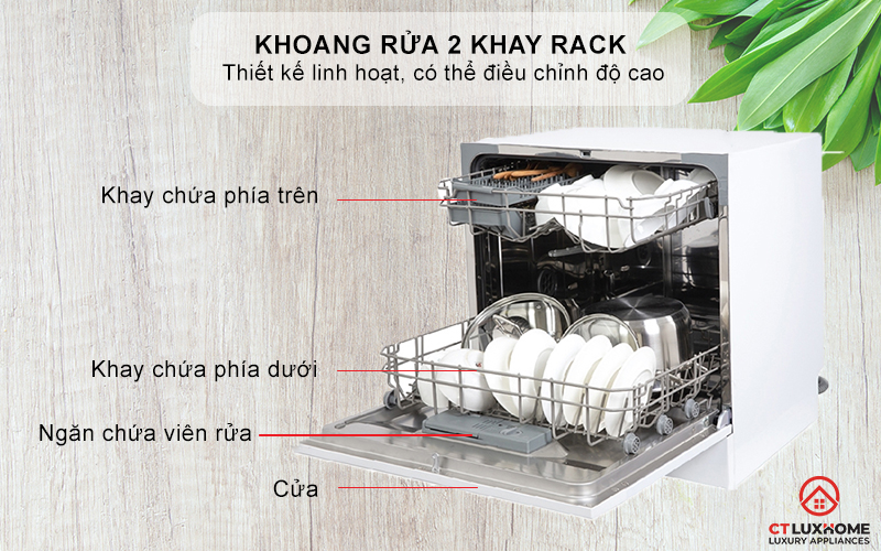 Khoang rửa 2 khay Rack
