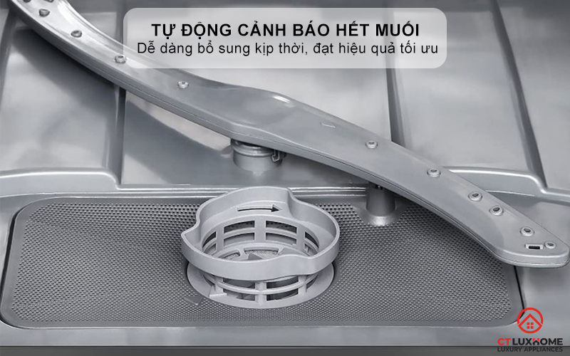 Tự động cảnh báo hết muối và chất trợ xả