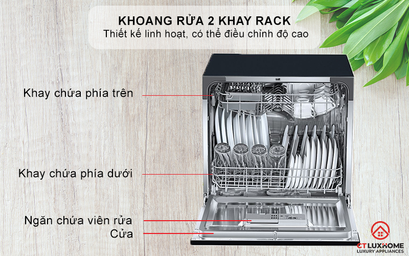 Khoang rửa 2 khay Rack