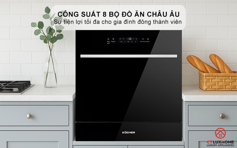 Dung tích chứa lớn, công suất rửa 8 bộ đồ ăn Châu Âu