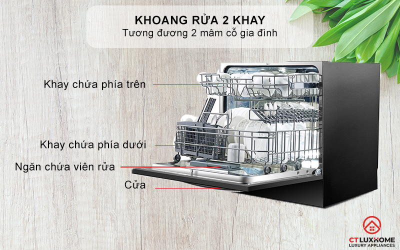 Khoang rửa 2 khay tương đương 2 mâm cỗ
