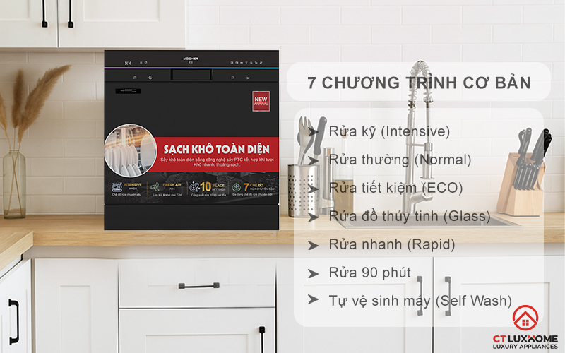 Tùy chọn đa dạng 7 chương trình rửa cơ bản phục vụ nhu cầu sử dụng