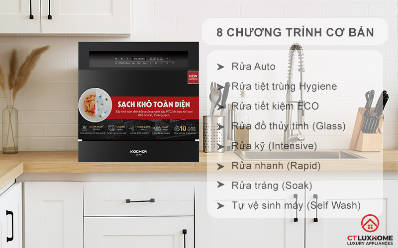 Tùy chọn đa dạng 8 chương trình rửa cơ bản phục vụ nhu cầu sử dụng