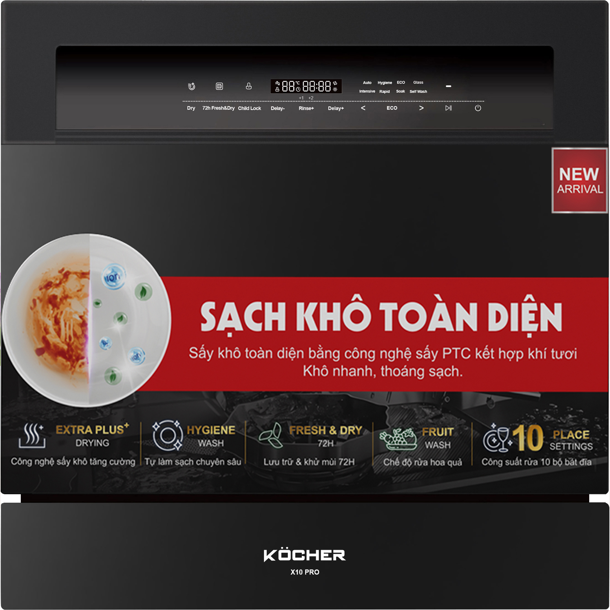 MÁY RỬA BÁT MINI ĐỂ BÀN KOCHER KDEU-X10PRO 10 BỘ  KDEUX10PRO