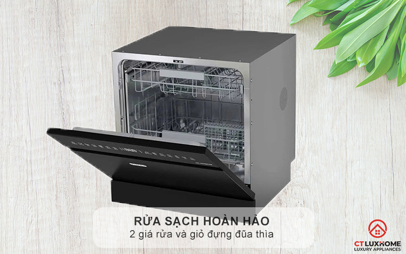 Rửa sạch hoàn hảo với 2 giá rửa và giỏ đựng đũa thìa