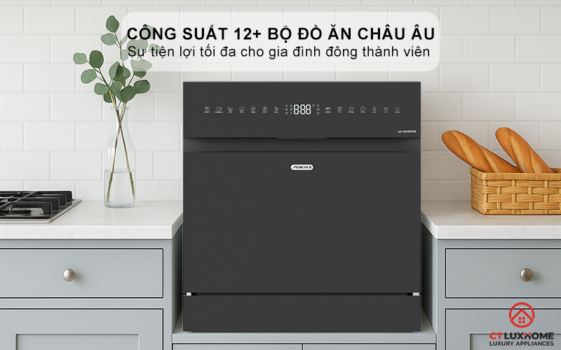 Dung tích chứa lớn, công suất rửa 12+ bộ bát
