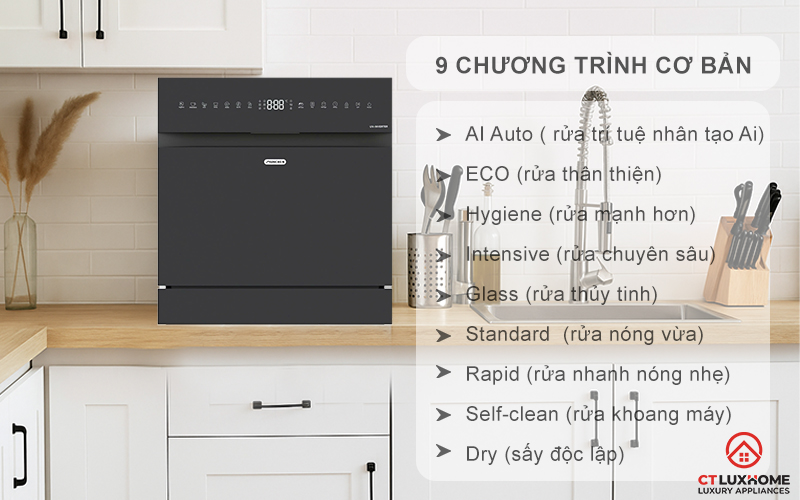 Tùy chọn đa dạng 9 chương trình rửa cơ bản phục vụ nhu cầu sử dụng